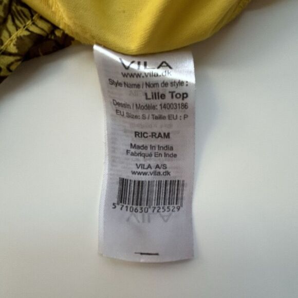 Vila Lille Y2K Babydoll Camisole Top S Lined Yellow Brown Festival Indie Artsy‎ - Picture 9 of 12